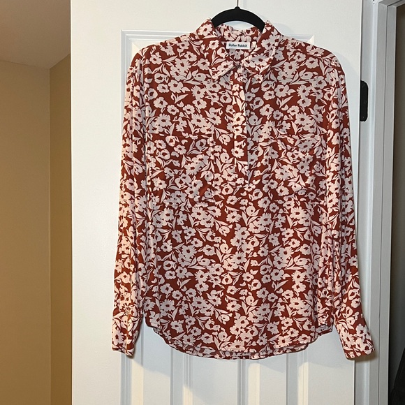 Roller Rabbit Rust/Orange and White Floral 3/4 Button Down Shirt size XS - Picture 1 of 13